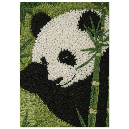Detaljrik illustration av pandans ansikte med broderad textur och stygn