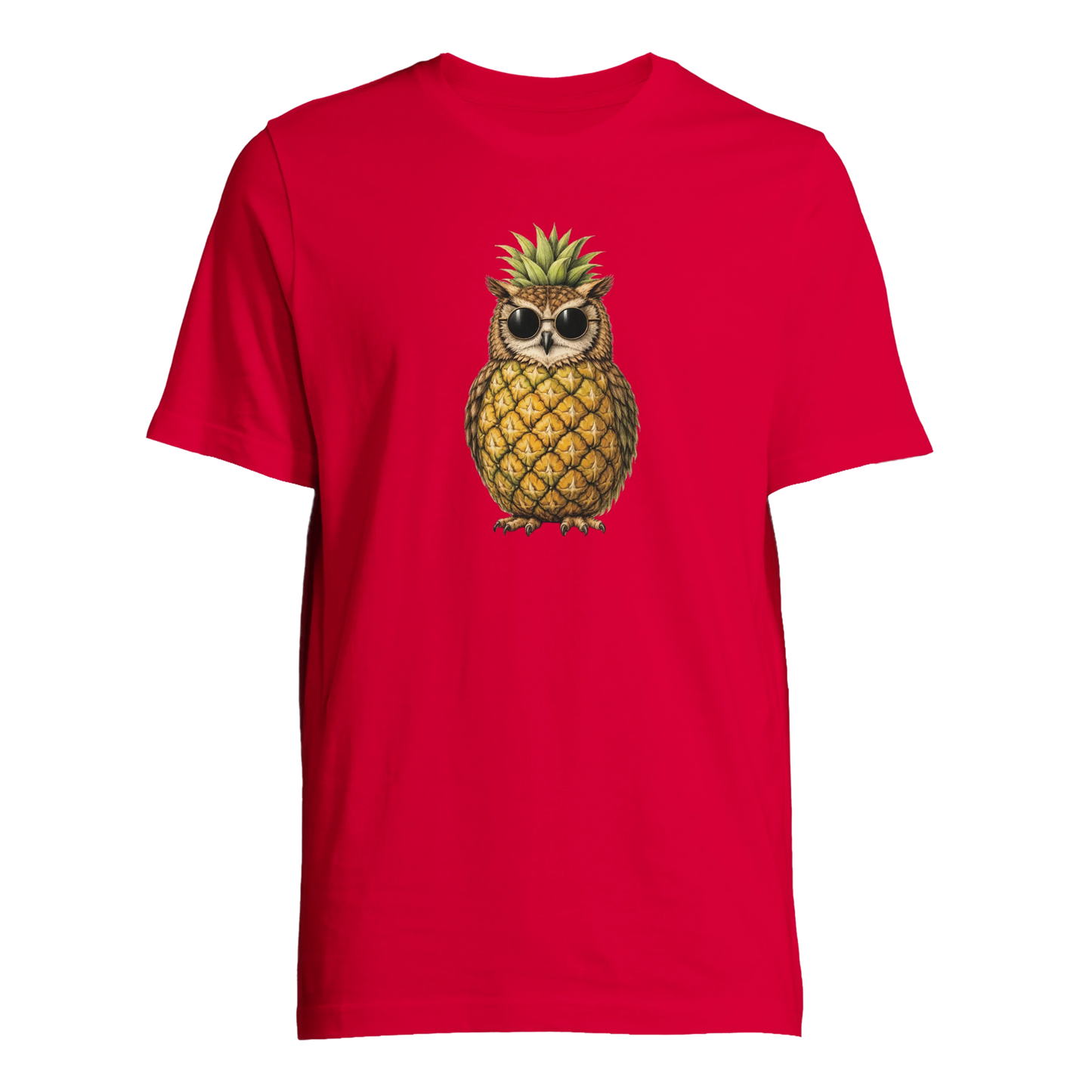 Uggla i ananasform på röd t-shirt – Tecknad t-shirt