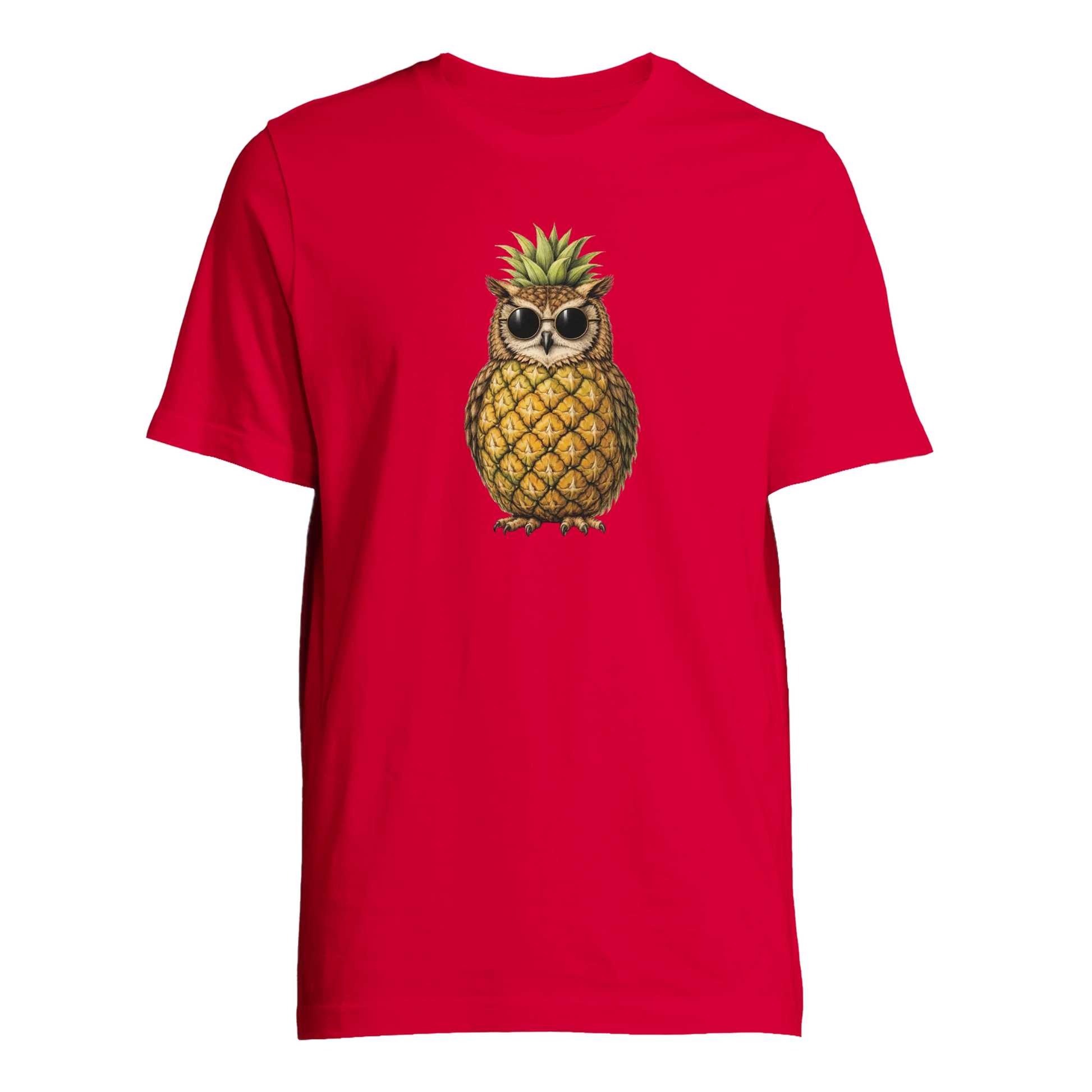 Uggla i ananasform på röd t-shirt – Tecknad t-shirt