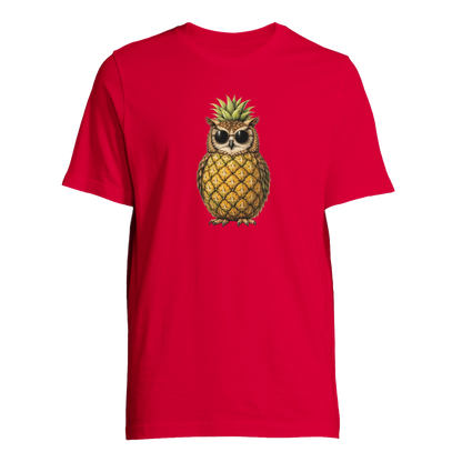 Uggla i ananasform på röd t-shirt – Tecknad t-shirt