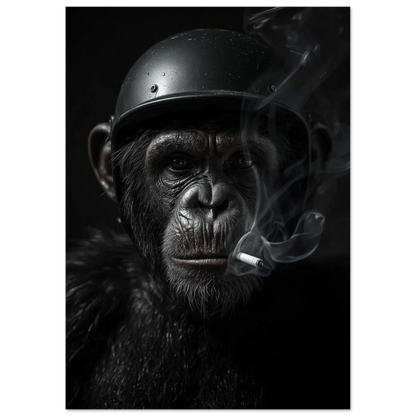 Rebellisk schimpansposter med rökutveckling och mörk bakgrund – fotokonst
