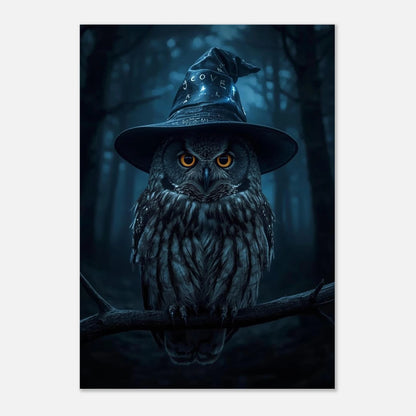Sagoaktig uggleposter med mystisk stämning och mörkblå färgtoner för barnrum
