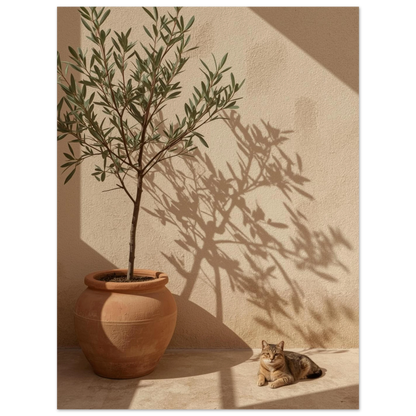 Minimalistisk fotokonst på en katt i gassande sol – naturmotiv