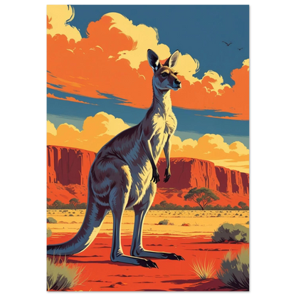 Australiensisk känguru i stiliserad outback med dramatiska moln – djurposter