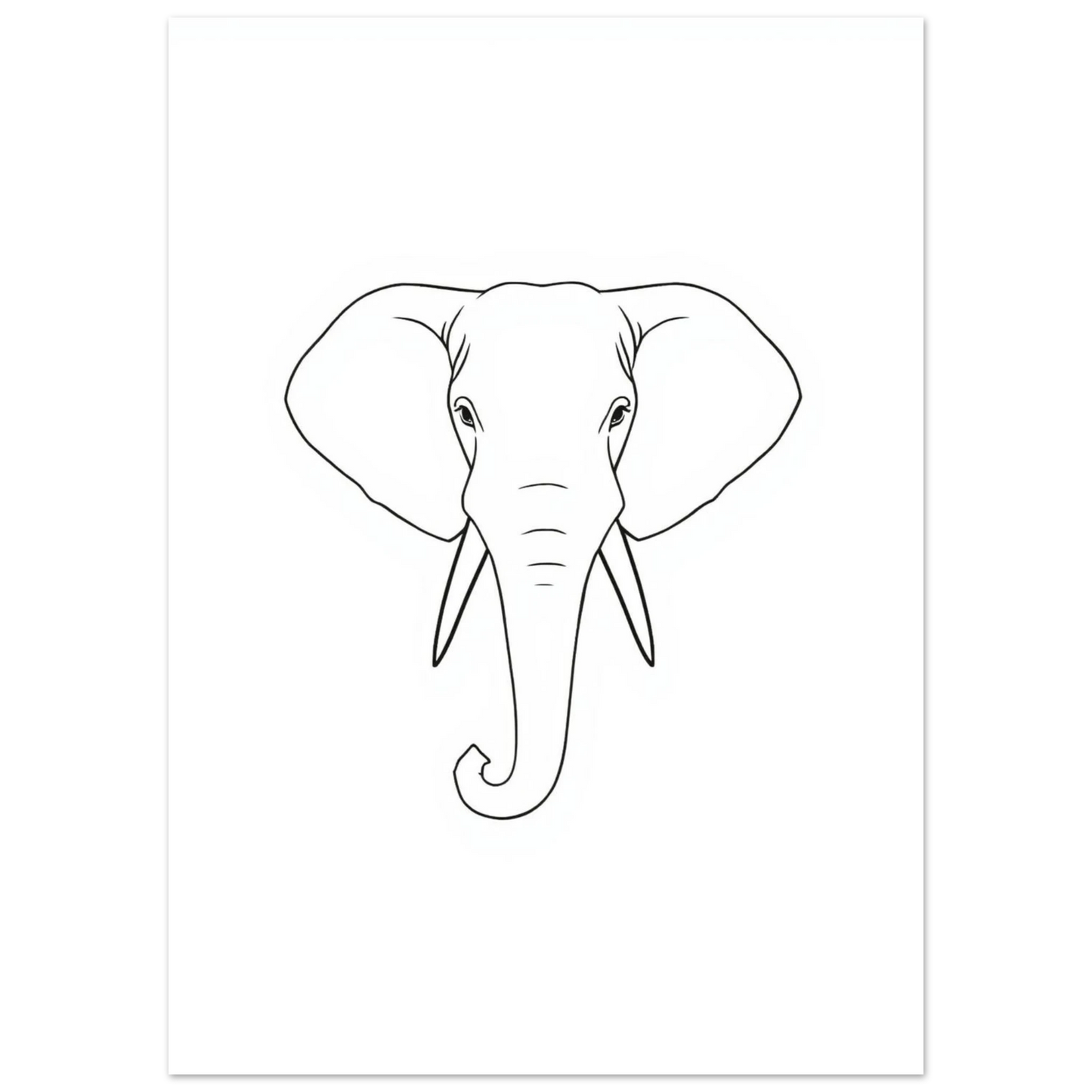 Svartvit line art illustration föreställande en elefant med stora betar