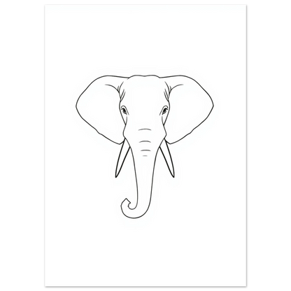 Svartvit line art illustration föreställande en elefant med stora betar