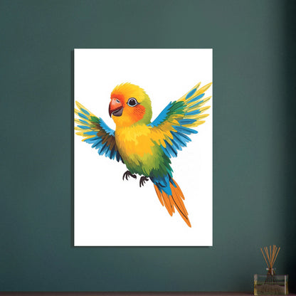 Lekfull papegoja i gouache-stil, färgstark och glad