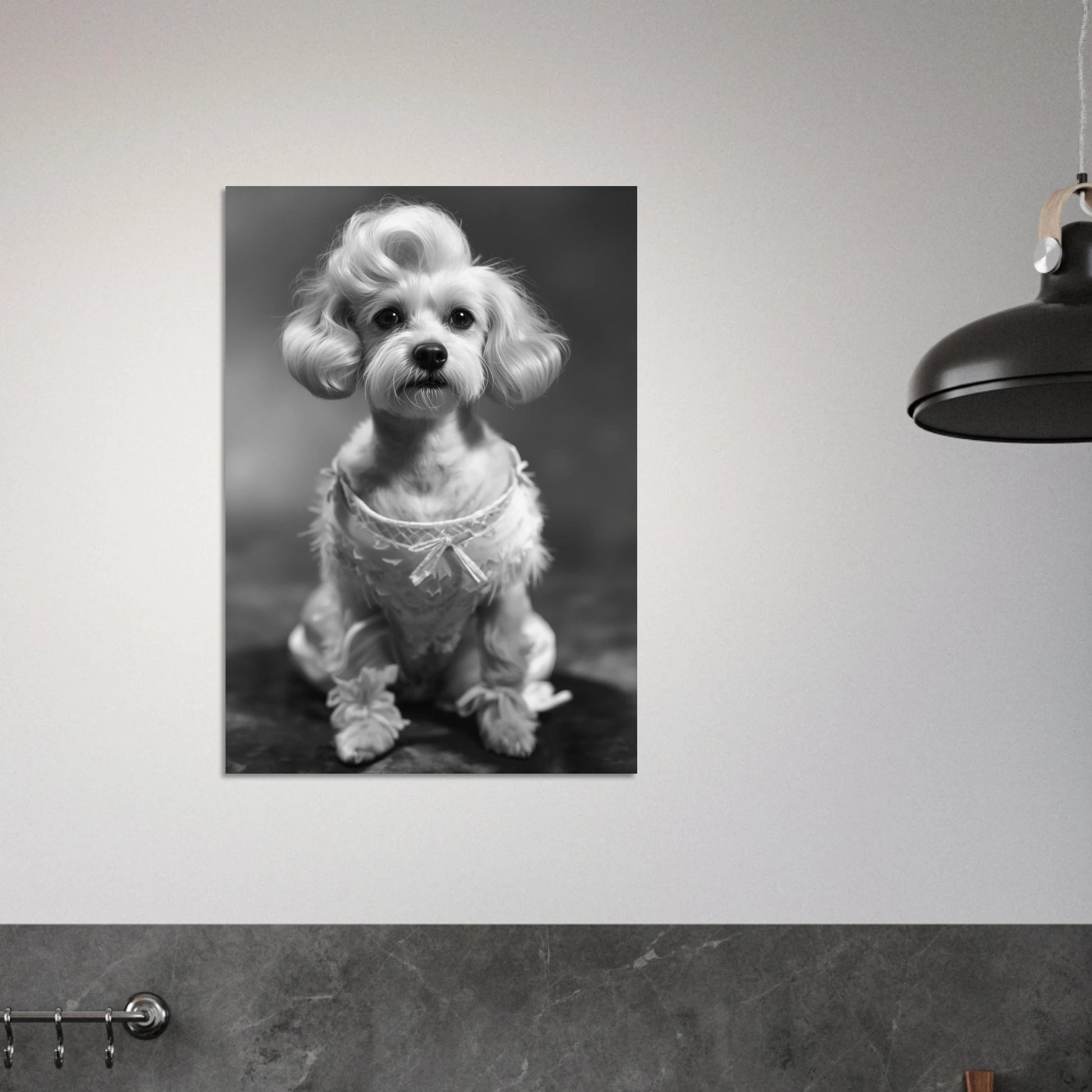 Tidlöst hundporträtt som fångar en varm och charmig blick – Fotorealistisk poster