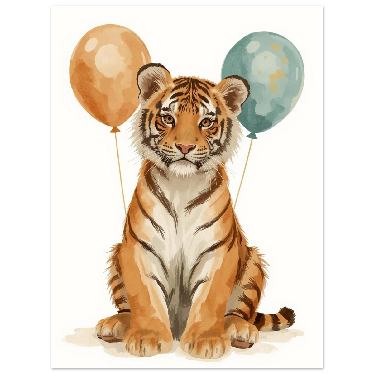 Närbild på en tigerunge med stora ögon och ballonger – djurmotiv