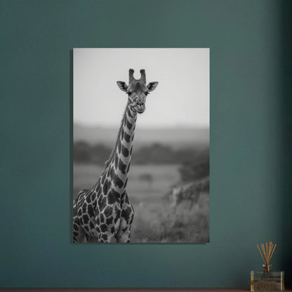 Majestätisk giraff i svartvitt, elegant och ståtlig i naturen.
