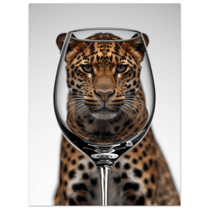 Stilren tavla med leopardfläckar och glaseffekter mot en mörk fond