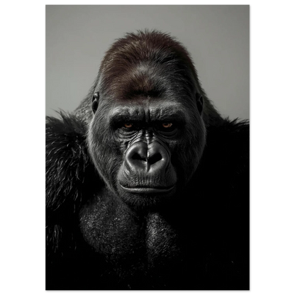 Svartvit fotoposter av en majestätisk gorilla i närbild