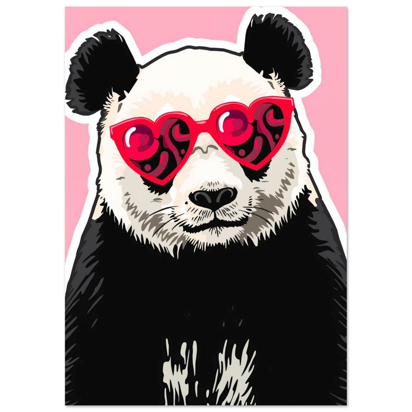 Digital konst av en panda med kärlekstema och röda solglasögon