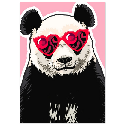 Digital konst av en panda med kärlekstema och röda solglasögon
