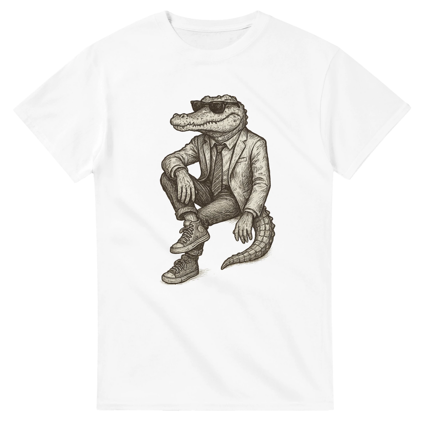 Krokodil i kostym och solglasögon sittande – Tecknad T-shirt