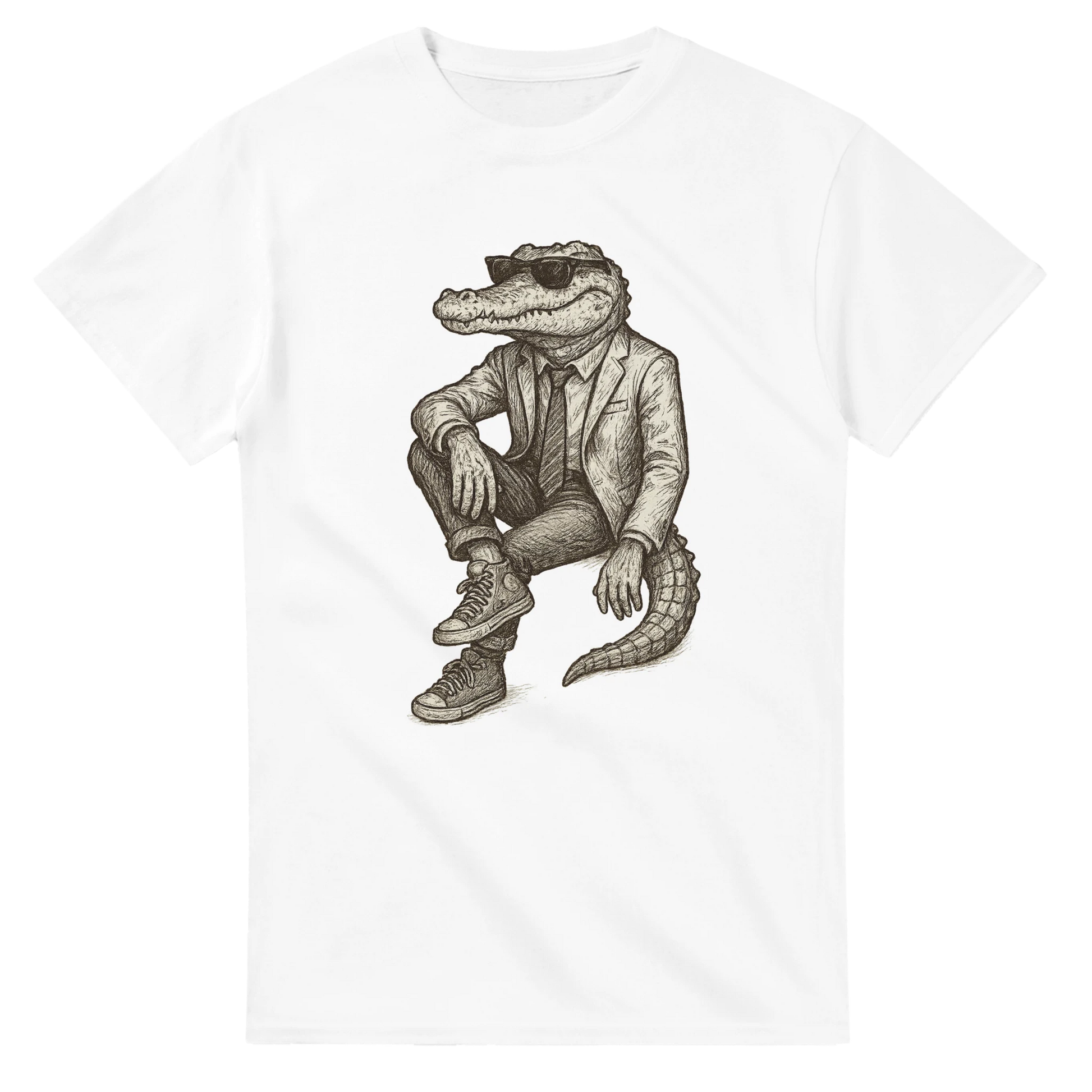 Krokodil i kostym och solglasögon sittande – Tecknad T-shirt