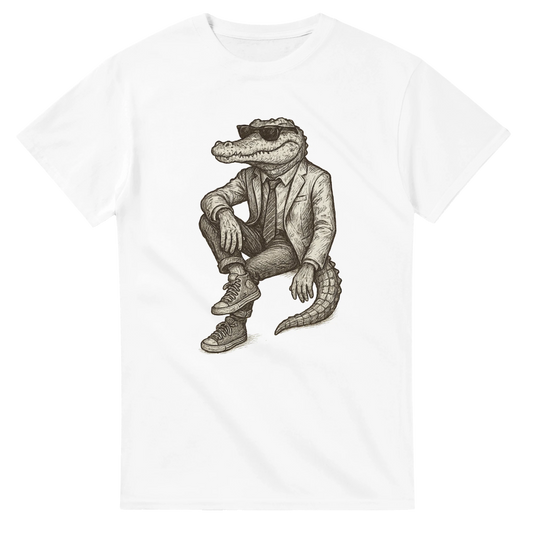 Krokodil i kostym och solglasögon sittande – Tecknad T-shirt