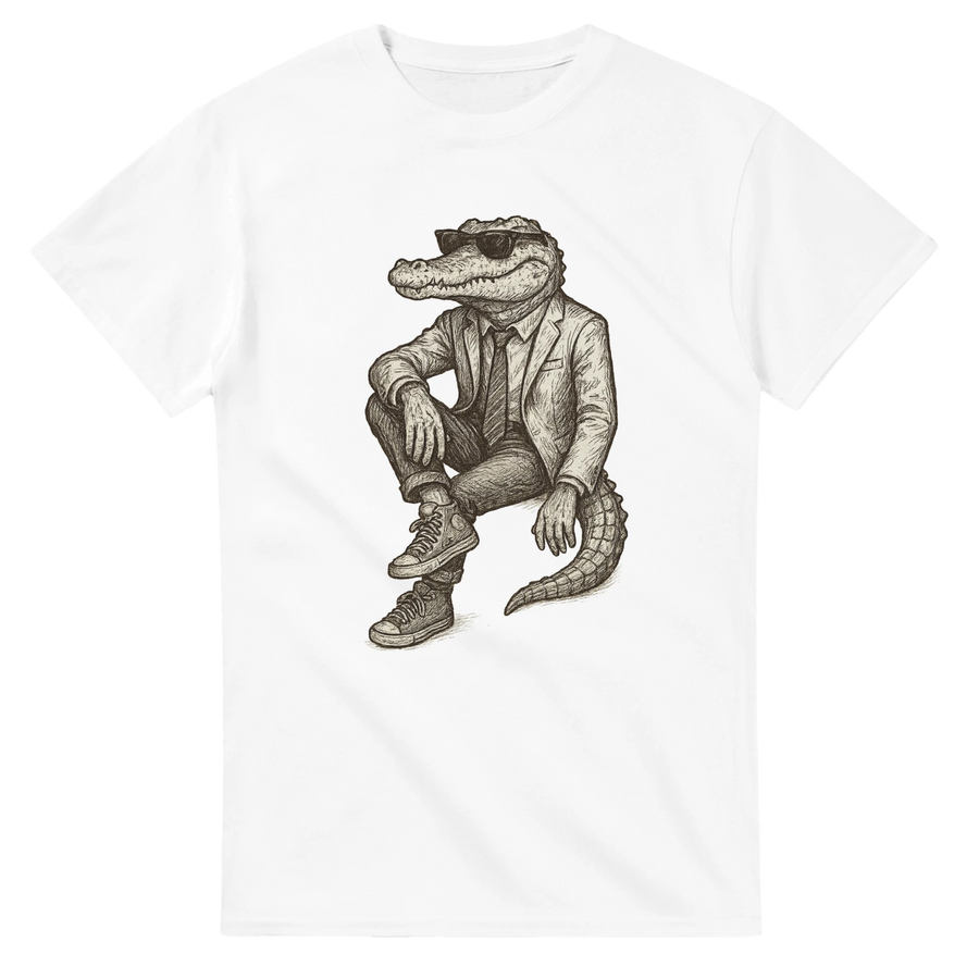 Krokodil i kostym och solglasögon sittande – Tecknad T-shirt
