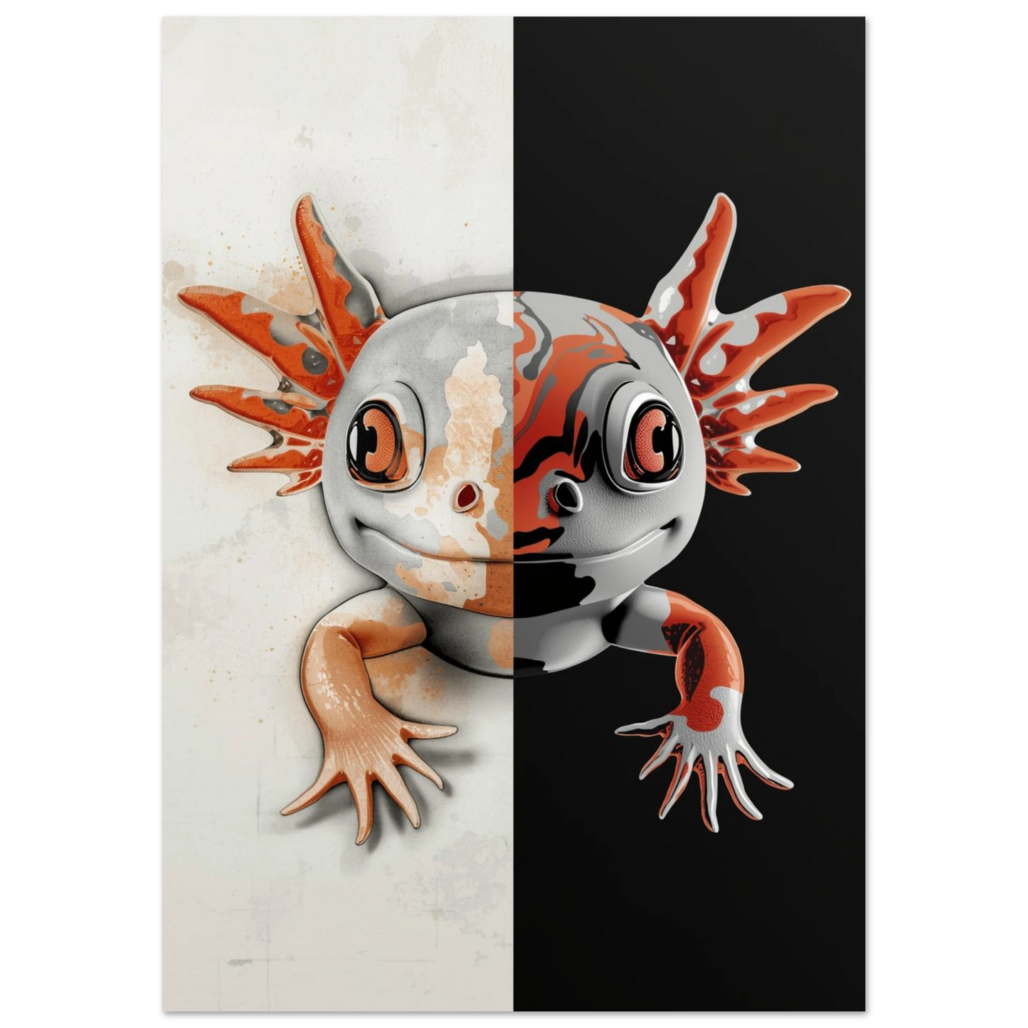 Söt axolotl som väggkonst i en modern och kontrastrik illustration