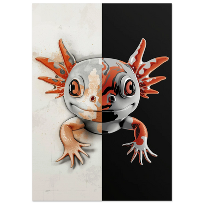 Söt axolotl som väggkonst i en modern och kontrastrik illustration