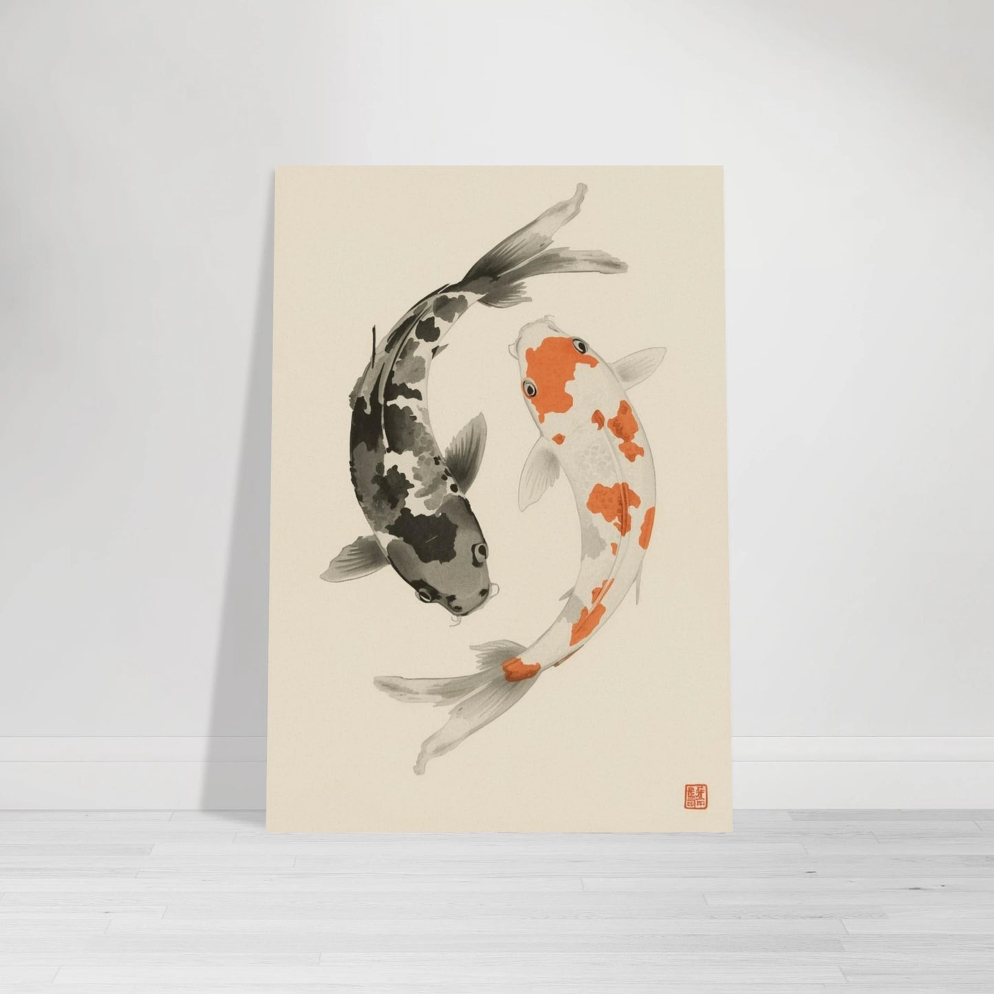 Närbild på penseldrag och textur i ett motiv av koikarpar – målad poster