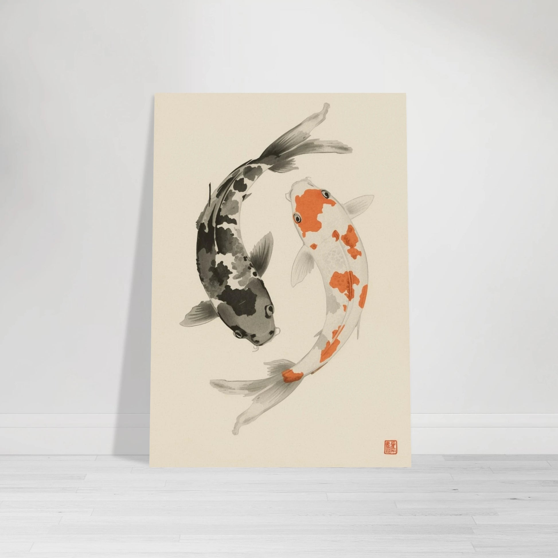 Närbild på penseldrag och textur i ett motiv av koikarpar – målad poster