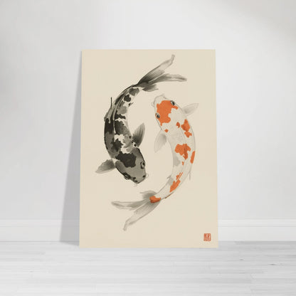 Närbild på penseldrag och textur i ett motiv av koikarpar – målad poster