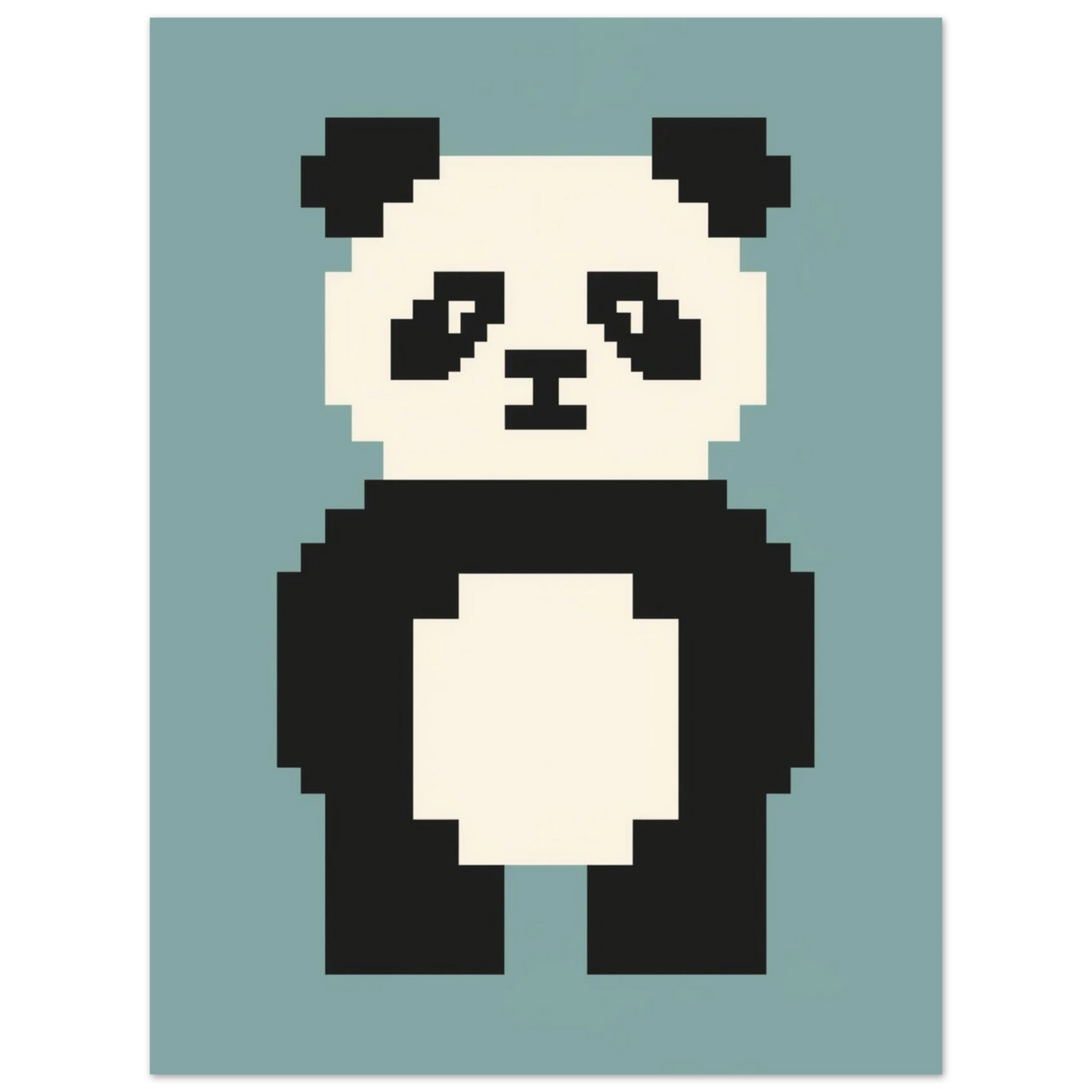 Söt pixelpanda på en dämpad turkos bakgrund, modern väggkonst