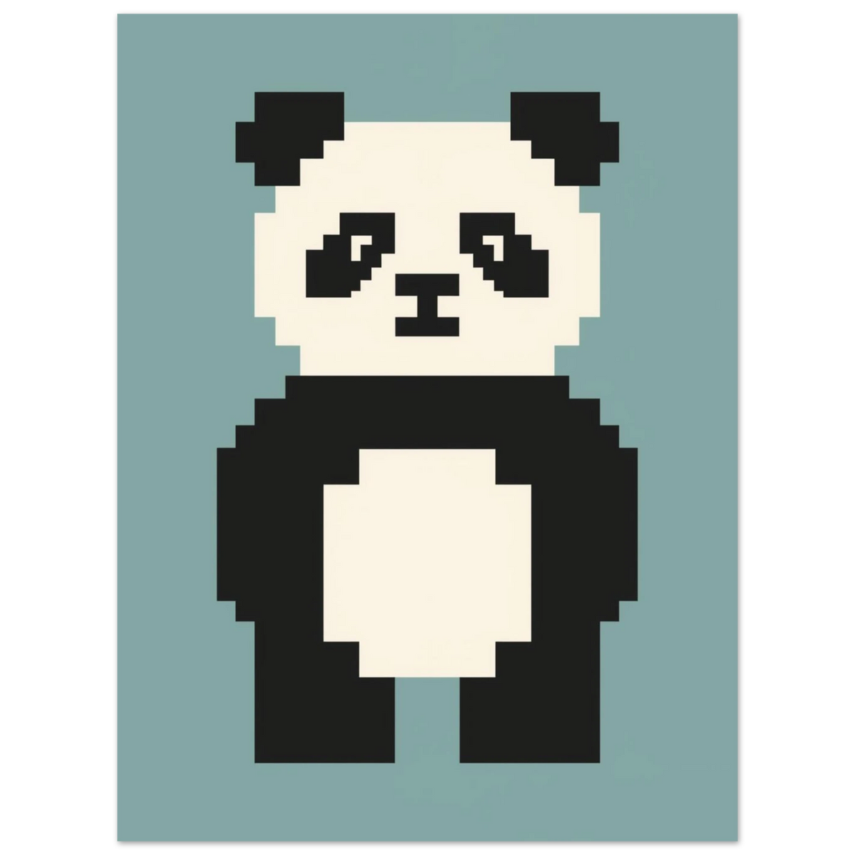 Söt pixelpanda på en dämpad turkos bakgrund, modern väggkonst