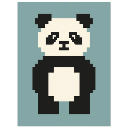 Söt pixelpanda på en dämpad turkos bakgrund, modern väggkonst