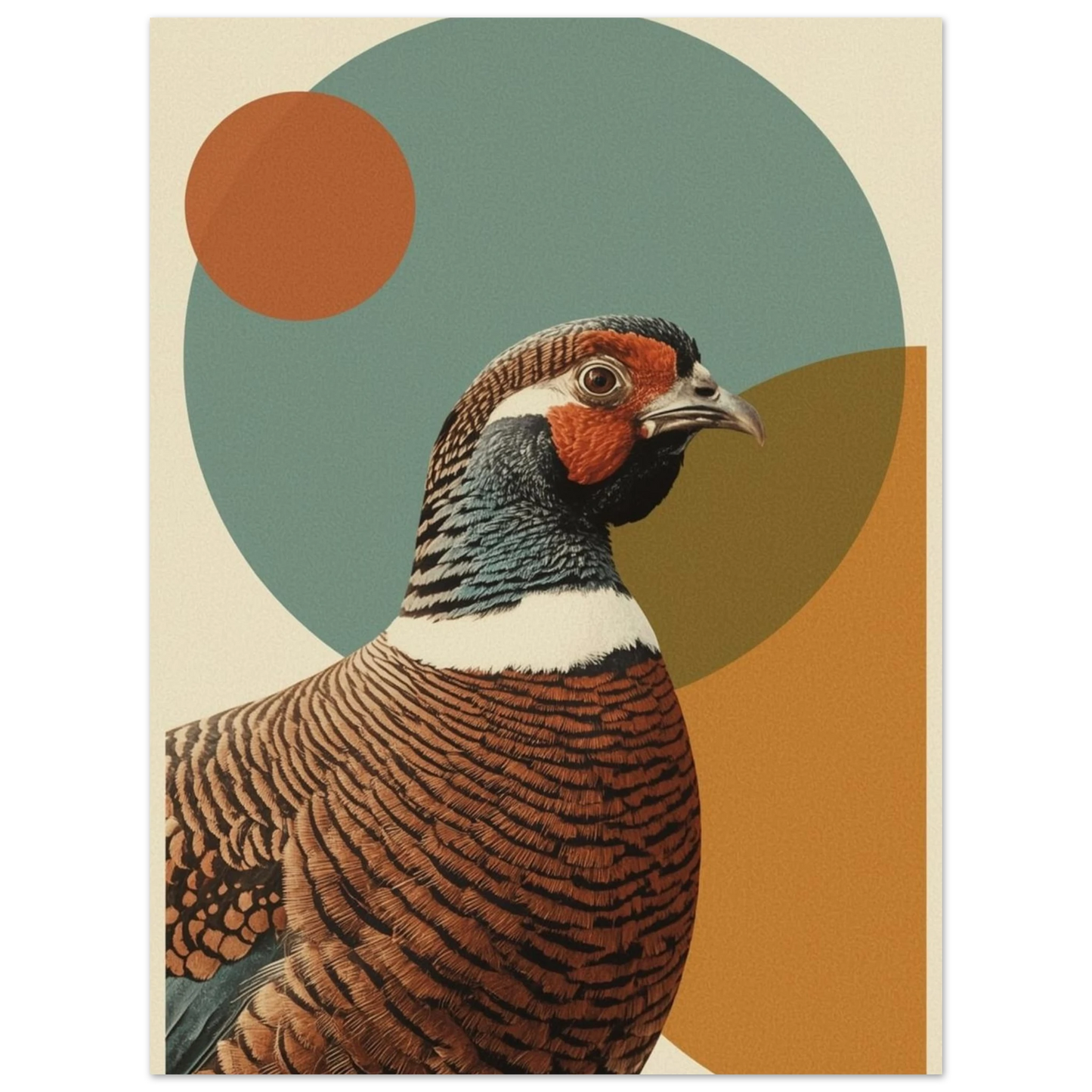 Fågelporträtt av skogshöna i mid-century modern stil – retro poster