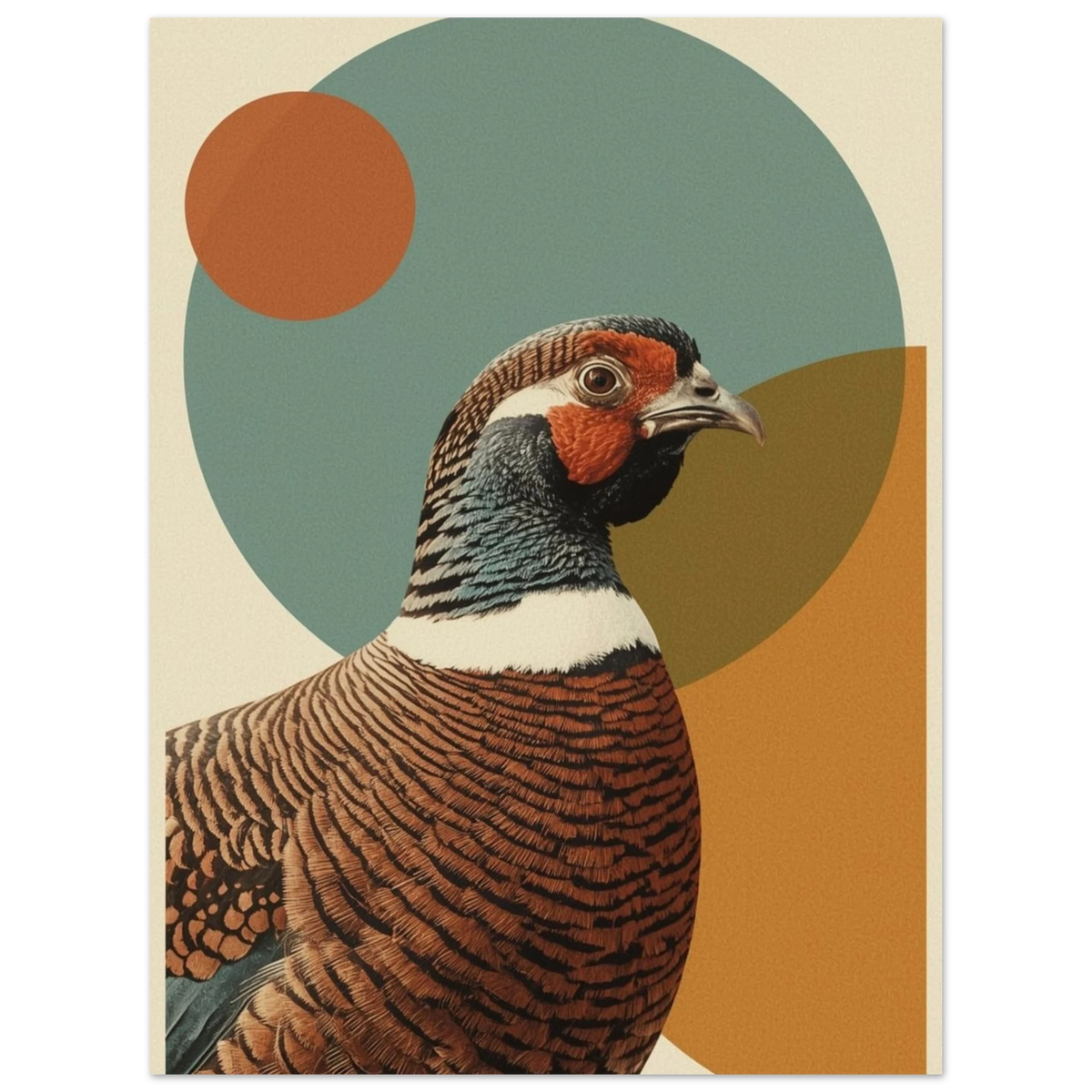 Fågelporträtt av skogshöna i mid-century modern stil – retro poster