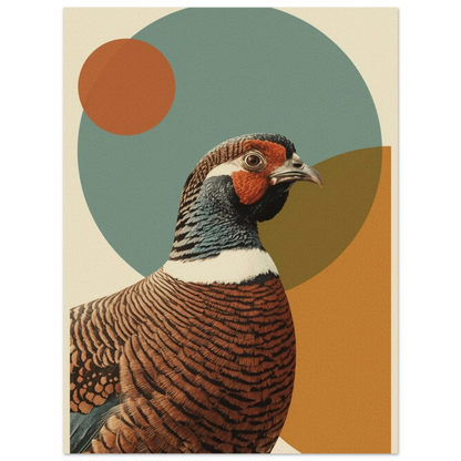 Fågelporträtt av skogshöna i mid-century modern stil – retro poster