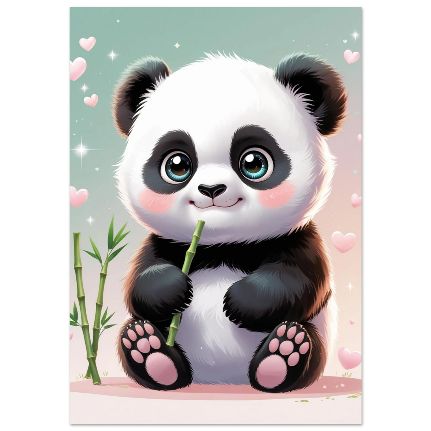 Söt babypanda med stora ögon och bambu – digital barnposter