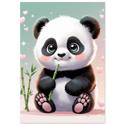 Söt babypanda med stora ögon och bambu – digital barnposter