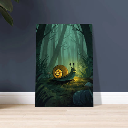 Lysande snigel i mystisk skog, magisk nattillustration