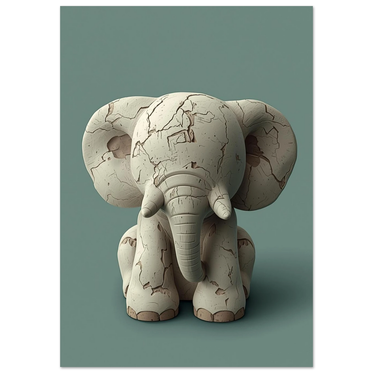 Skulptural elefant med sprucken textur på salviagrön bakgrund, konstnärlig djurposter