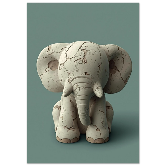 Skulptural elefant med sprucken textur på salviagrön bakgrund, konstnärlig djurposter