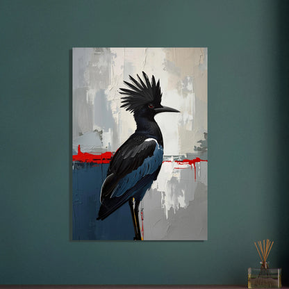 Sekreterarfågel i impasto oljemålning med abstrakt bakgrund, konstnärlig stämning.