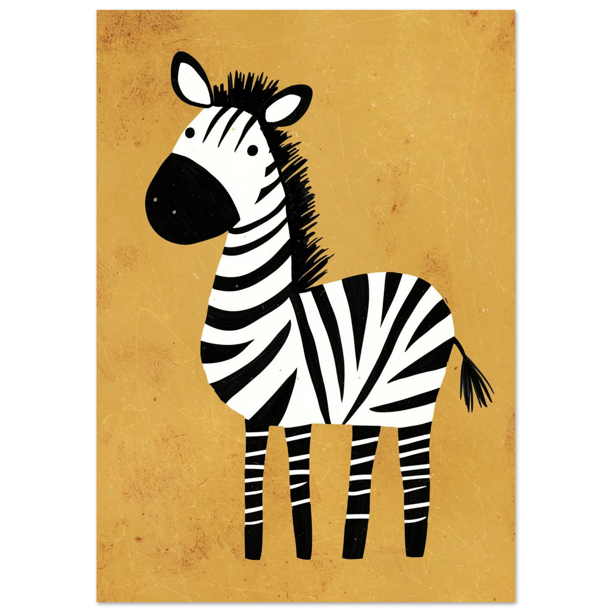 Charmig zebra med vänlig blick i minimalistisk konststil – gult djurmotiv