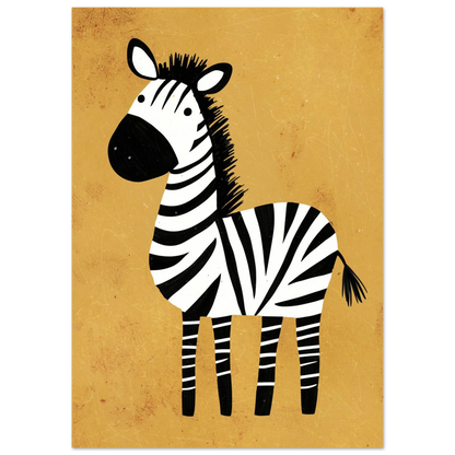Charmig zebra med vänlig blick i minimalistisk konststil – gult djurmotiv