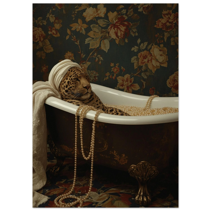 Närbild på leopard som badar i pärlor, lyxig vintage-stil – konstnärligt djurmotiv