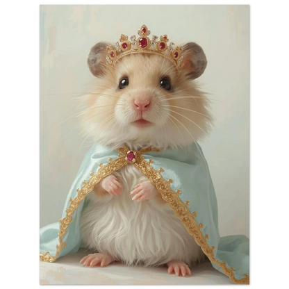 Söt hamster i aristokratisk stil med juvelprydd krona och mantel
