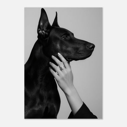 Modern djurposter med svart Dobermann, sofistikerat motiv för stilmedvetna hem