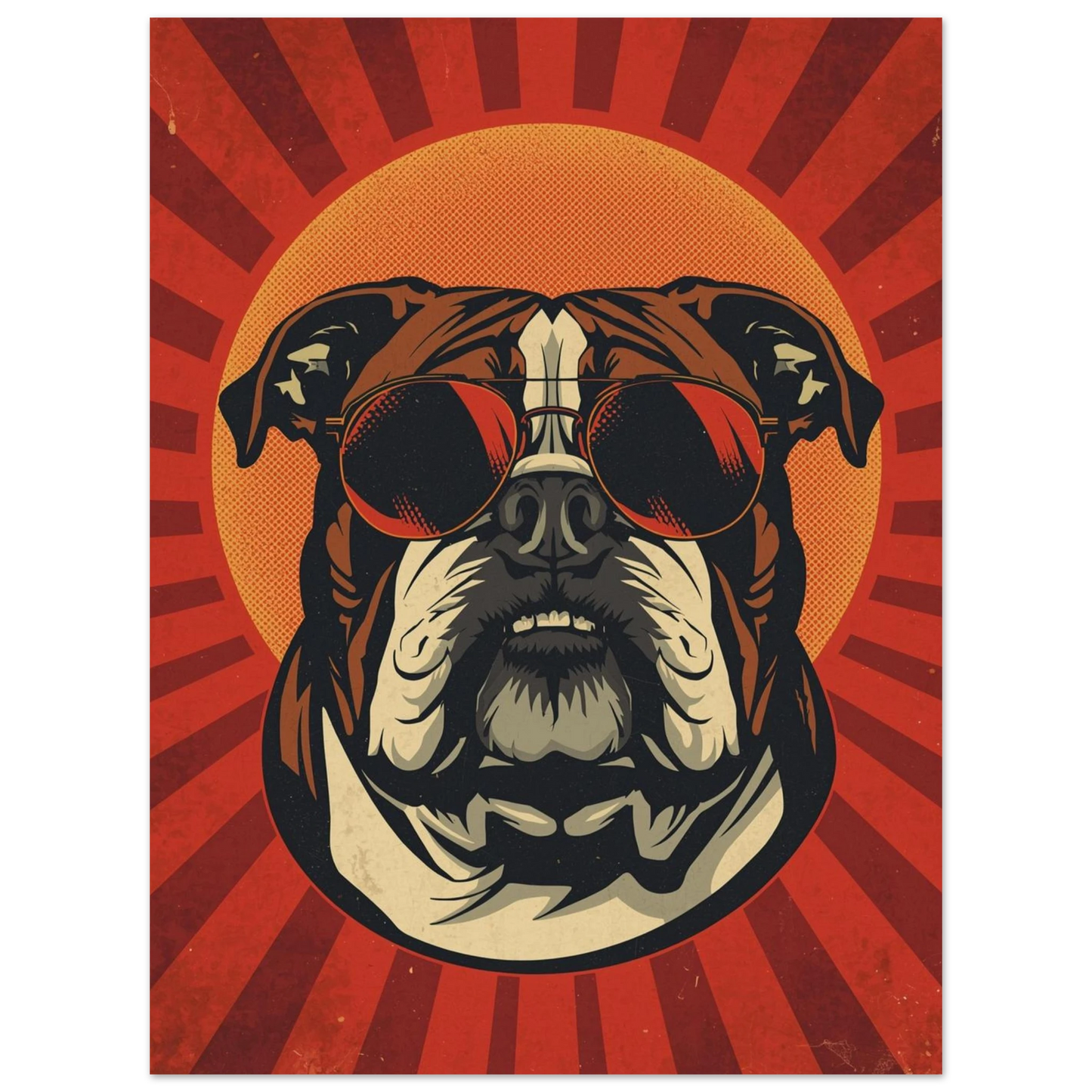 Grafisk hundposter föreställande en bulldog med attityd och solglasögon