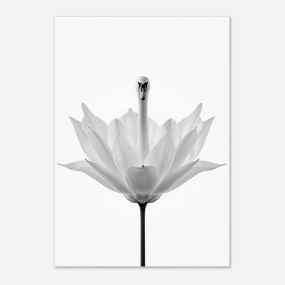 Drömlik illustration av en svan integrerad i en vit blomma, modernt print