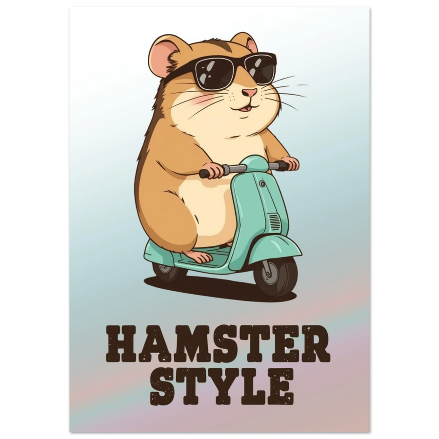Cool hamster med solglasögon på en retro scooter – Tecknad poster