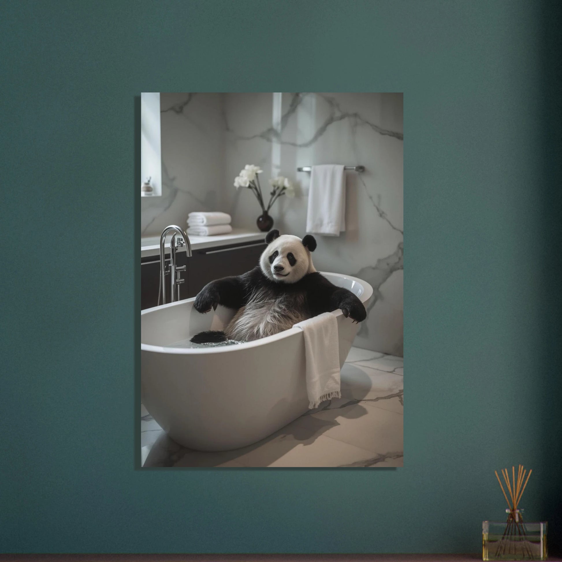 Panda i badkar, lugn och avkopplande stämning