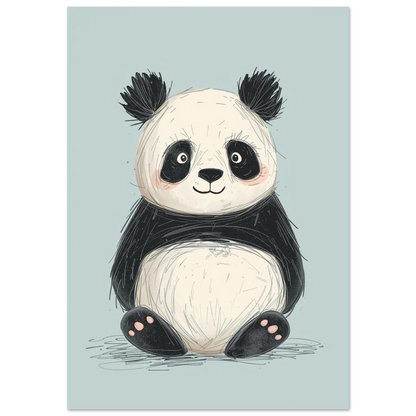 Söt sittande panda i handritad kritstil med ljusblå bakgrund