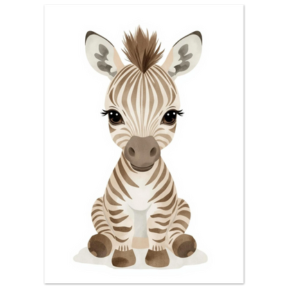 Illustration av babyzebra med stora ögon och brun man